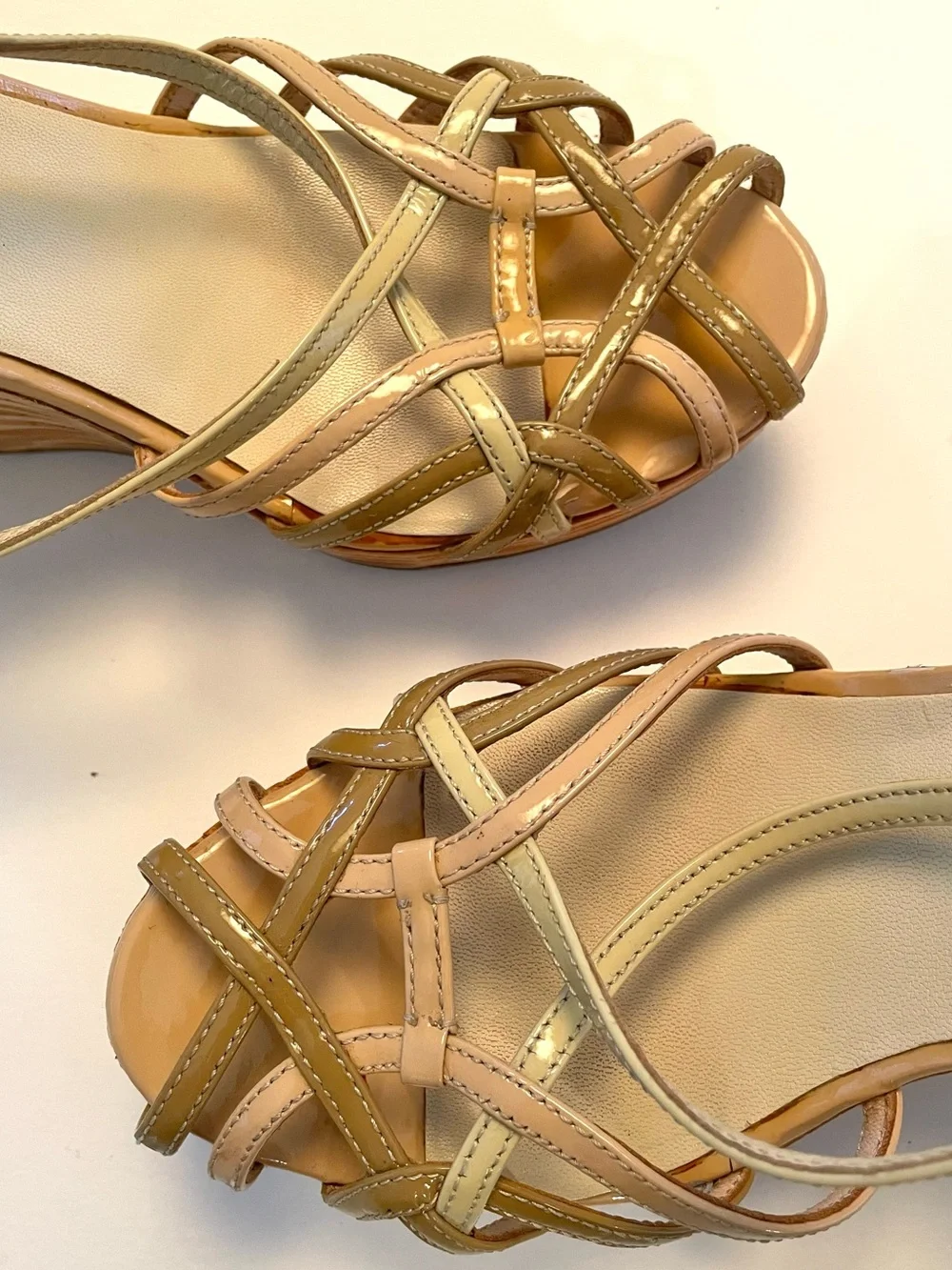 Vintage Miu Miu Wood Carved Strappy Sling Back Wedges